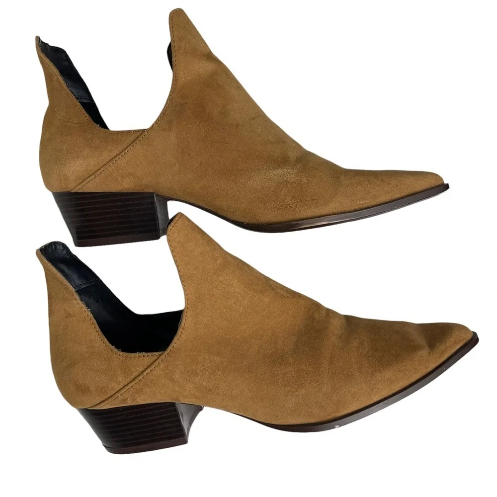 Zara Trafaluc Brown Cut Out Faux Suede Slip On Booties Size 37 US 6.5